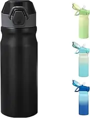 Ruiyuan Sports Water Bottle Stainless Steel Water Bottles 550 ml Leakproof Insulated Water Bottle BPA-Free Flip-Top Straw Style Reusable Suitable for home, outdoor sports and travel Anti-slip Black