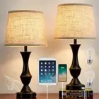 Table Lamps for Bedrooms, 2Pack Bedside Touch Lamp with Dual USB Charging Ports,