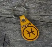 Pisces symbol leather key chain, Zodiac key fob, Pisces accessories.