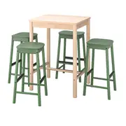 RÖNNINGE / RÖNNINGE bar table and 4 bar stools, birch/green