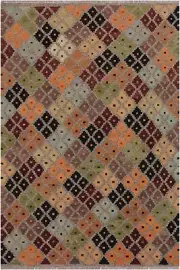 Retro Turkish Kilim Keisha Gray/Black Wool Rug - 5'2'' X 6'4''