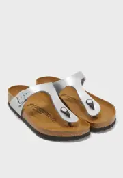 Women Birkenstock Gizeh Silver Birko-Flor Thong Sandals Slides NEW