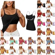 [Generic] Camisole Tops for Women Built in Bra Adjustable Spaghetti Strap Tank Tops Comfy Soft Shelf Bra Stretch Undershirts