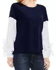 New Two by Vince Camuto Bubble Sleeve Mix Media Top