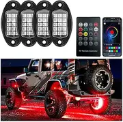 Sylvil 4 Pods Rock Lights for Car, Multi Color RGB LED Rock Lights Kit with APP & Remote Control, Music Mode, Waterproof Underglow Neon Light for Pickup Truck SUV, Car Accessories