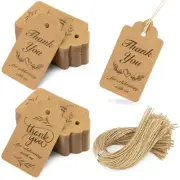 100 Pcs Thank You Gift Tags with Strings Hanging Label for Wedding Bridal Party