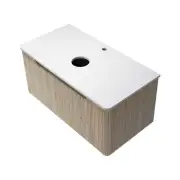 Wall Mounted Oak MDF Ripple Vanity Soft Close Drawer Stone Countertop 91x46cm