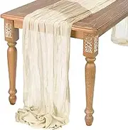 Cheesecloth Table Runner - 35x118 Inch Beige Polyester Boho Minimalist Runner for Dining Table, Tea Table, Wedding Decor