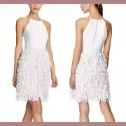 NWT $195 Aidan by Aidan Mattox [ 8 ] Feather-Trim Sheath Dress in Ivory #G1226