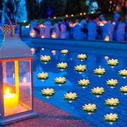 Liliful 24 Pcs Floating Lights Lotus Floating Lanterns Lifelike Artificial Floating Flowers for Pool with LED Lights Battery Operated Lily Pads Water Lantern for Decor(White, 3.94 Inch)