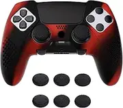 PlayVital3D Studded Edition Anti-Slip Silicone Cover Case for ps5 Edge Controller, Soft Rubber Protector Skin for ps5 Edge Wireless Controller with 6 Thumb Grip Caps - Red & Black
