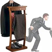KJLYLPP Wooden Valet Stand Men Suits Stand Floor Standing Clothes Valet with Clothes Hanger and Pants Rail for Office Living Room Bed Room 44.4x30x112.2cm