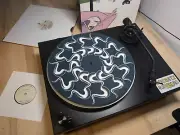Black and White Horns Swirl Felt Record Player Turntable Slipmat Mat, Trippy