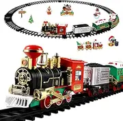 TOYANDONA Christmas Train Set, Battery Powered Electric Railway Train Set Locomotive Engine Toy Train Set with Lights and Sounds for Under Around the Tree