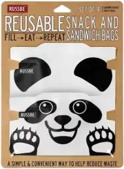 Russbe Lunch Systems, Reusable Snack and Sandwich Bags, Set of 4- Panda Bear