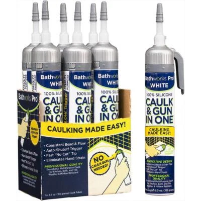BATHWORKS BATHWORKS All in One Gun and Caulk 39 oz. Silicone White (6-Pack)