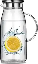 1.8 Liter 60oz Glass Pitcher with Lid, Easy Clean Heat Resistant Glass Water Carafe with Handle for Hot/Cold Beverages - Water, Cold Brew, Iced Tea & Juice
