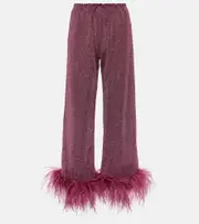 [Oseree] Oséree Lumière Plumage feather-trimmed lamé pants AU 14 purple