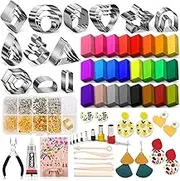 Polymer Clay Earring Making Kit- 30 Clay Earring Cutters, 24 Color Polymer Clay, 8 Circle Cutters, Rollers, B7000 Glue, 640 PCS Earring Making Tools Accessories for Jewelry DIY (Instructions Include)