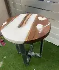 White Epoxy Resin Coffee Table Top, Round Wooden Resin table Home Decor