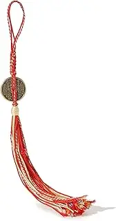 [QBCL] Long Tassel Bag Charms Tradition Vintage Lucky Handmade Hanging Ornament Decoration Backpack Charm for Women Men (Red)