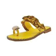 Catzon Womens Summer Pineapple Shape Rhinestone Sandals Open Toe Flat Slippers-Yellow