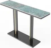 Marble Console Table Sintered Stone:Luxury Modern Hallway Tables 118x30x78cm Rich Emerald Green Textured Clear Marble Tabletop with Black and Gold Geometric Line Pedestal for Entry Sofa Decor