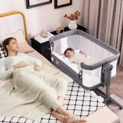 CostwayHeight Adjustable Travel Cot with Mattress for 0-6 Months-Dark Grey