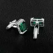 4Ct Emerald Cut Lab Created Green Emerald Men's Cufflink 14K White Gold Plated