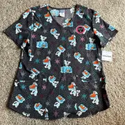 NEW Disney Frozen Olaf Ice Block V-Neck Scrub Top Nurse Women Medium Christmas