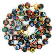 Murano Glass Necklace Black Gold Multi 42 Beads Millefiori Venice 46cm