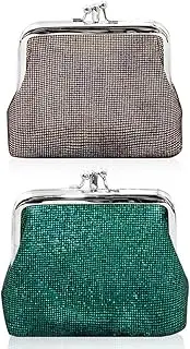 [iSuperb] 2 Packs Coin Purse Buckle Clasp Change Pouch Wallet Kiss Lock Bag, Green+Gray, Retro