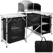 Folding Camping Kitchen Outdoor Cabinet Stand Storage Windshield Cooking Table