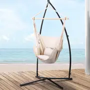 Gardeon Hammock Chair with Steel Stand Cushion Pillow Cream