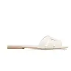 NWT Saint Laurent Tribute 10mm Flat Mule Sandals Sz 41.5 White Smooth Leather