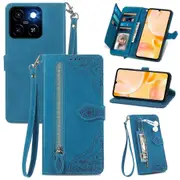 For ZTE Blade A55 Case Zipper Wallet PU Leather Flower Imprint Phone Cover