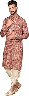 [KISAH] Men's Kurta, Pink Cotton Blend, Printed Regular Fit Mandarin Collar Long Sleeves