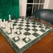 Marble Green Chess Table Set, Marble Stone Chess Set With Pieces Christmas Eve