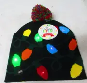 Lotsa Lites Flashing Holiday Knitted Hat -Christmas Lights- black red green blue