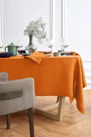 Linen Tablecloth 70 x 132 Inch - 100% Pure Linen Prewashed Sonoma Pumpkin Tab...