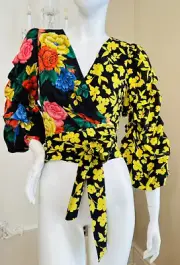 Alice + Olivia Dominica Reversible Tuck-Sleeve Wrap Top Size XS Retail $395 NWT