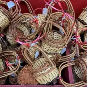 LOT of 12: Nesting Heart Woven Wicker 3-Basket Set of 36 Small Mini Handle Gift