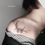 Baburu - Flower & Moon Waterproof Temporary Tattoo Black - One Size