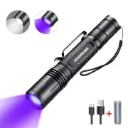 Zoomble 395nm 2 Inch 1 Rechargeable White UV Light Black Light Flashlight