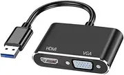 USB to HDMI VGA Adapter, 1080P USB 3.0 to HDMI+VGA Converter with Audio & Video Simultaneously, Compatible with Win XP 7/8/10/11, Mac OS X EI Capitan 10.11-10.14 System
