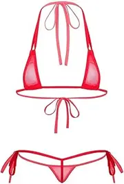 [KSDFIUHAG] Women's Sports Underwear Hollow Out Ladies Femme Underwear See-Through Mesh Strappy Micro Bikini Set Triangle Swimsuit Bikini
