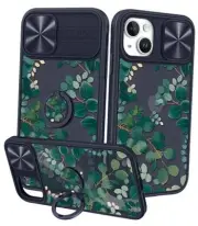 Case with Slide Camera Cover, Leaf Cases with Ring for iPhone 14 23-Leaf