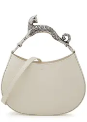 Lanvin Hobo Cat Small Leather Top Handle Bag, Leather Bag, White One Size