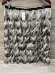 Stunning Ann Taylor Feathered Fringe Black & White Skirt Size 12 NEW