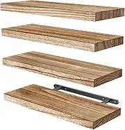 Floating Shelves, Paulownia Wood Wall Shelves for Bathroom Living Room/Bedroom Kitchen Home Office, Natural Wood Wall Shelf for Home Storage & Organization, Set of 4